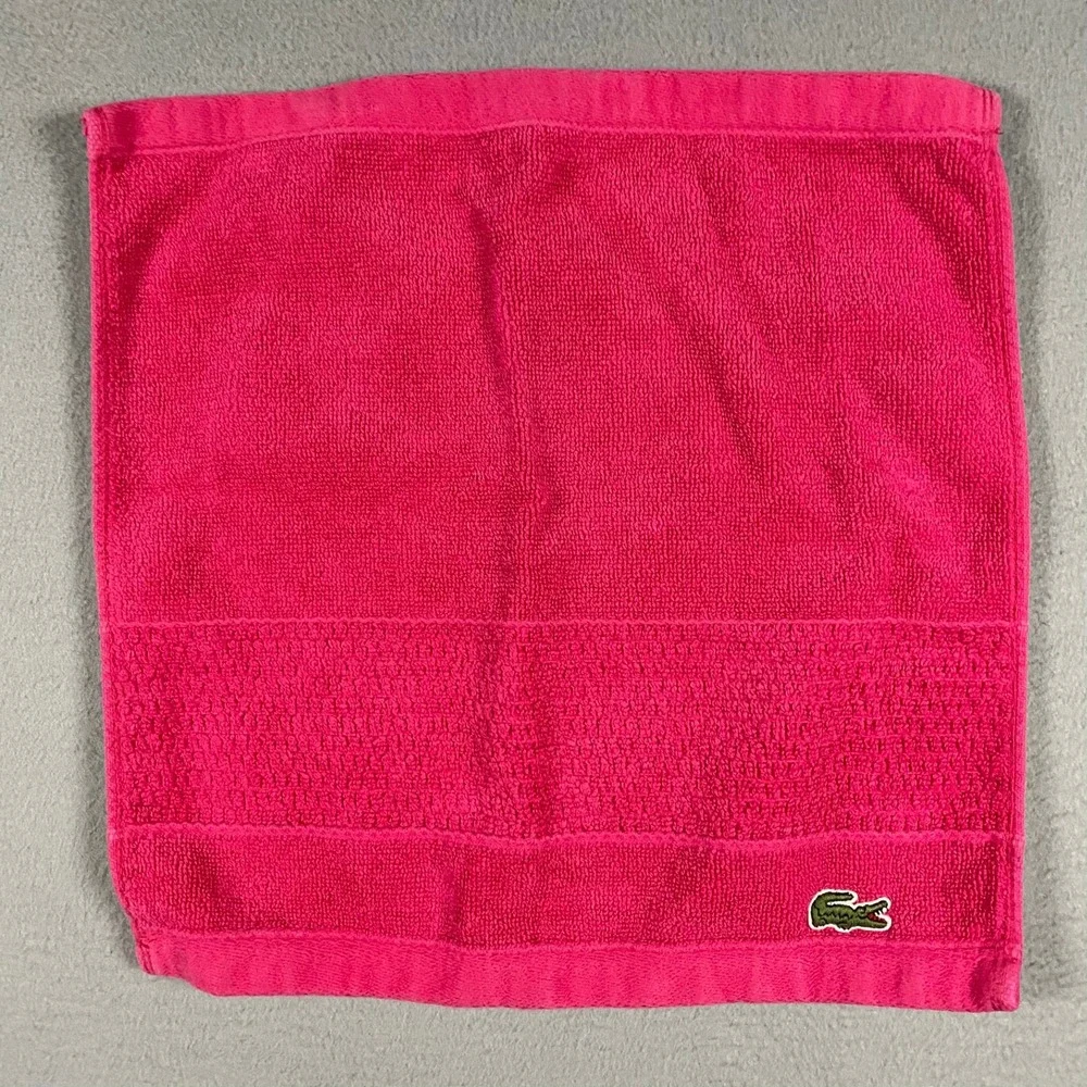 Lacoste Pink Supima Cotton Washcloth Embroidered Crocodile Logo Towel